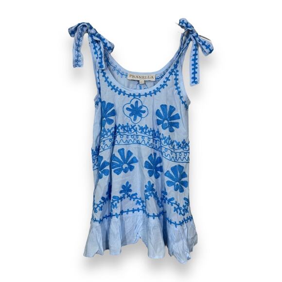 Pranella Remi Kids Slip Dress Sky Blue 4-5y Embroidered Boho Beach Ruffle Tie - Picture 1 of 6